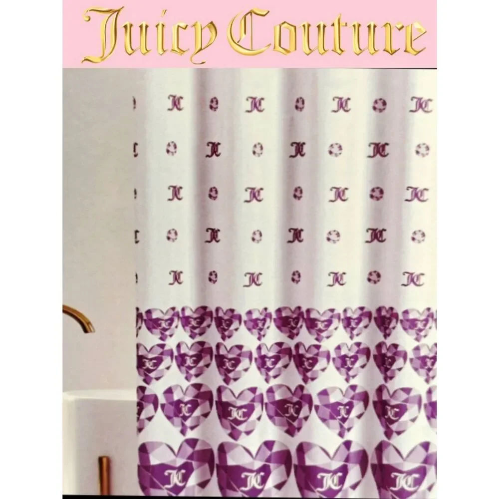 Juicy Couture Home Heart & Diamond Logo Pattern Shower Curtain w/Hooks